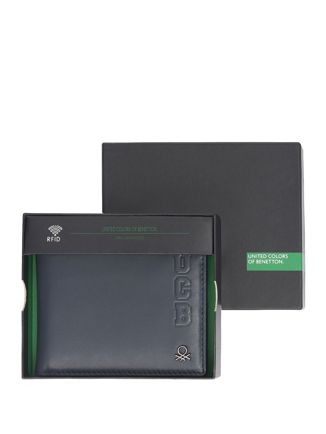 

United Colors of Benetton Men Leather Two Fold Wallet, Navy blue