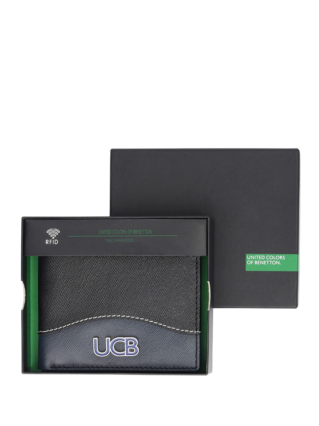 

United Colors of Benetton Men Textured Leather Two Fold Wallet, Black