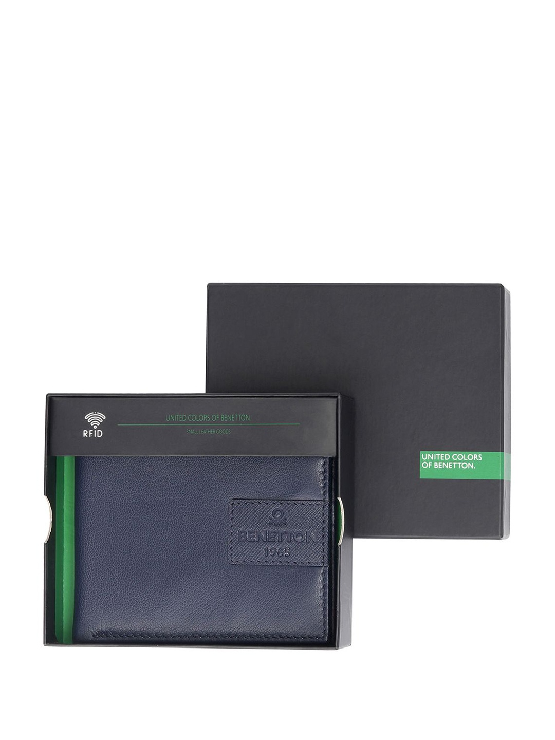 

United Colors of Benetton Men Textured Leather Two Fold Wallet, Navy blue