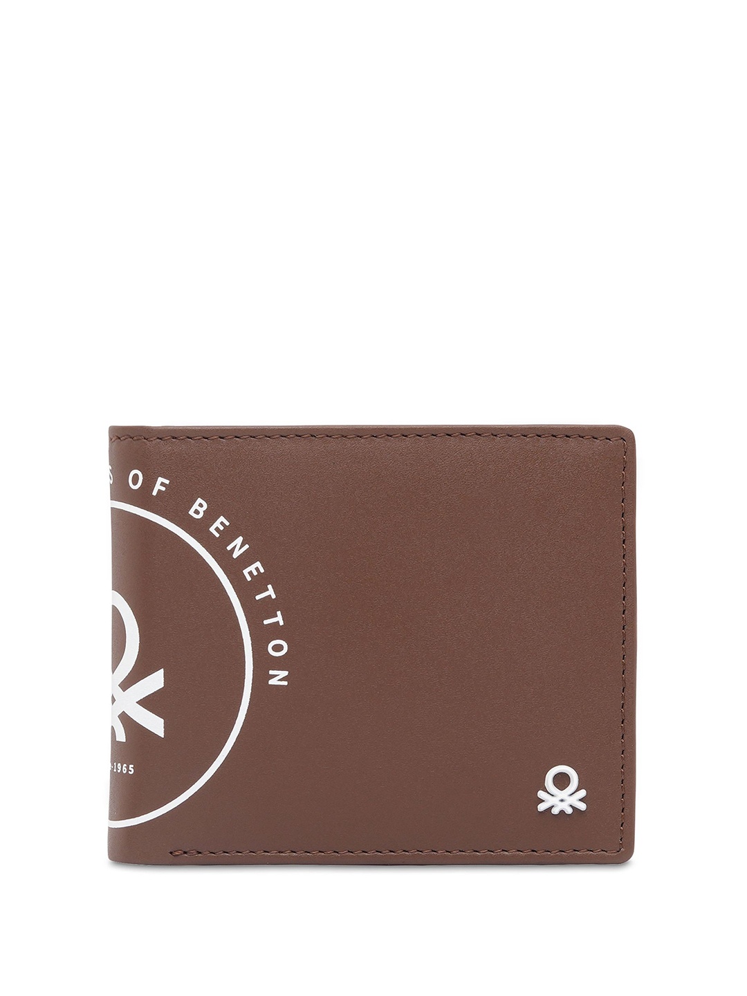 

United Colors of Benetton Men Printed Leather Two Fold Wallet, Tan