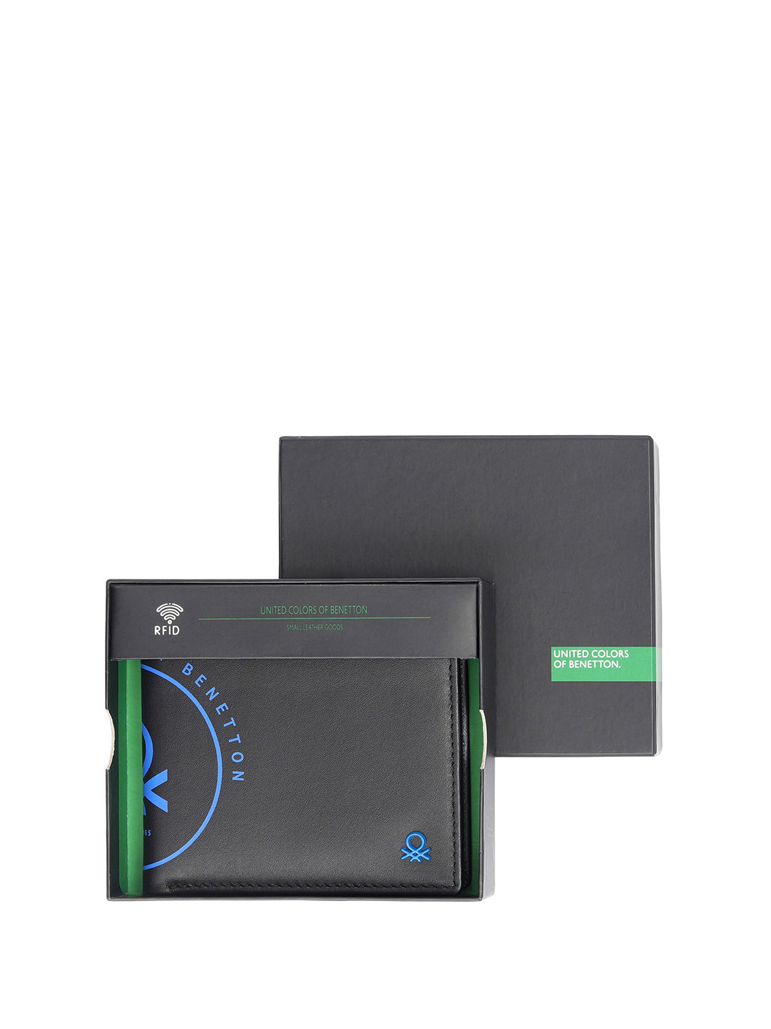 

United Colors of Benetton Men Printed Leather Two Fold Wallet, Black