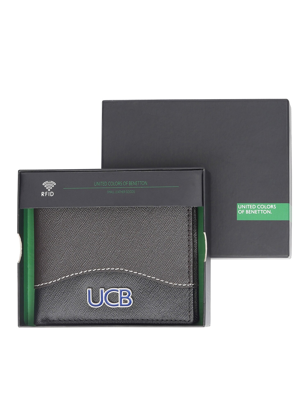 

United Colors of Benetton Men Abstract Textured Leather Two Fold Wallet, Brown