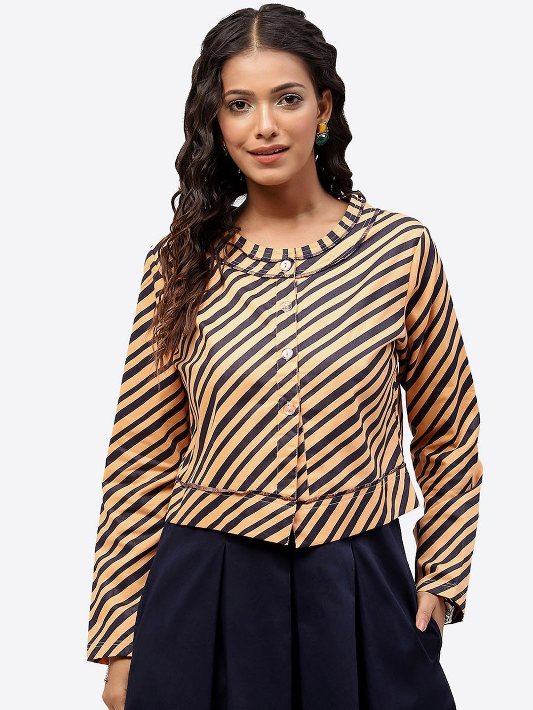 

Baawri Striped Pure Cotton Tailored Jacket, Peach