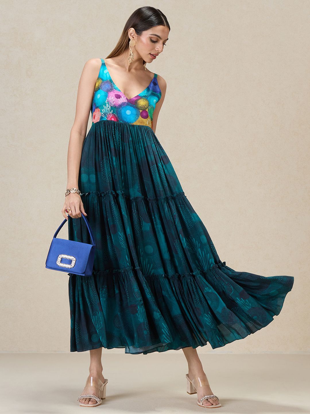 

navyasa by liva Floral Print Liva Maxi Dress, Green