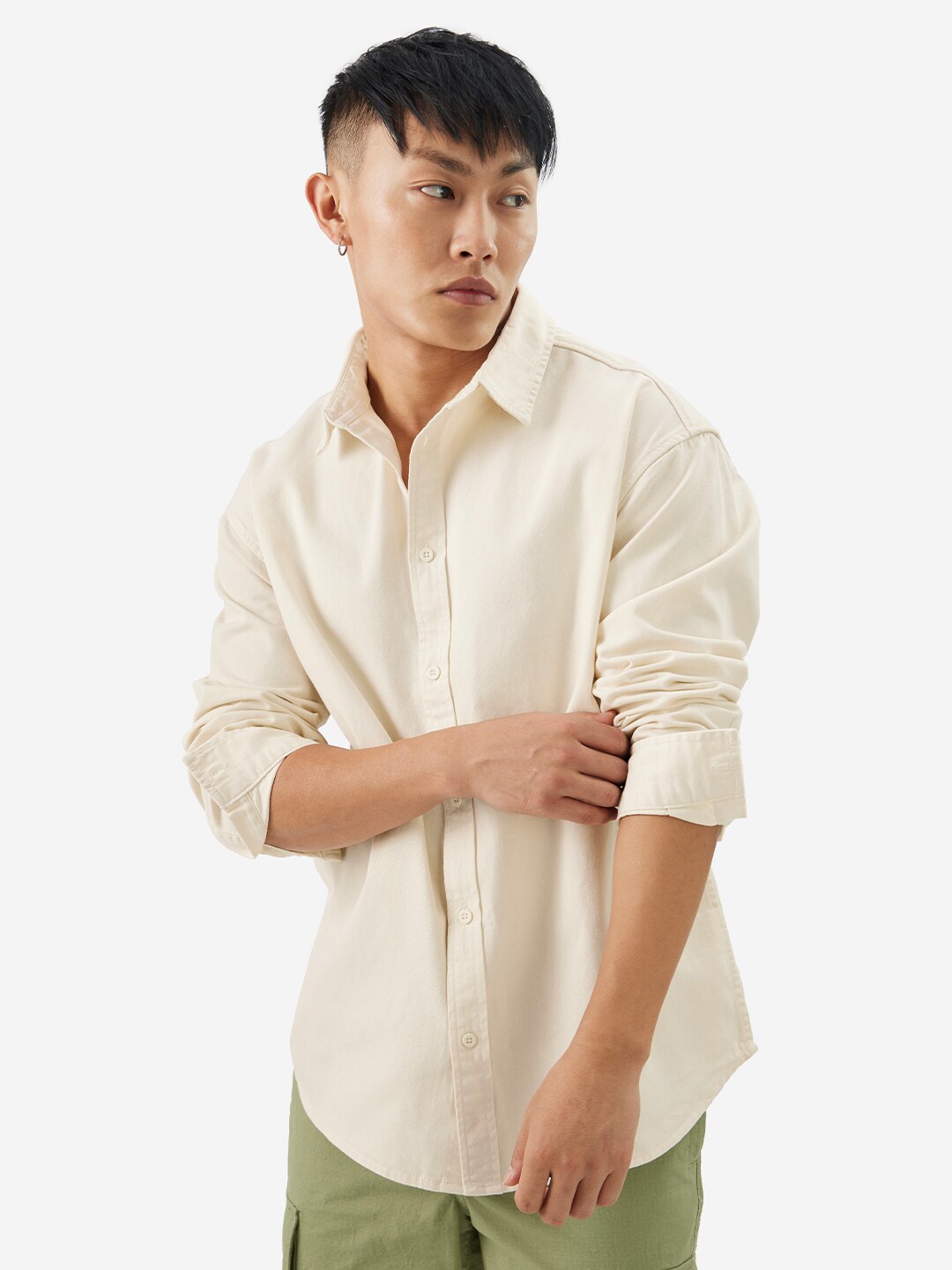 

The Souled Store Relaxed Fit Spread Collar Long Sleeves Pure Cotton Casual Shirt, Off white