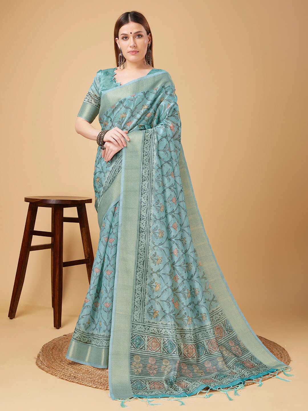 

Ishin Floral Zari Ikat Saree, Blue