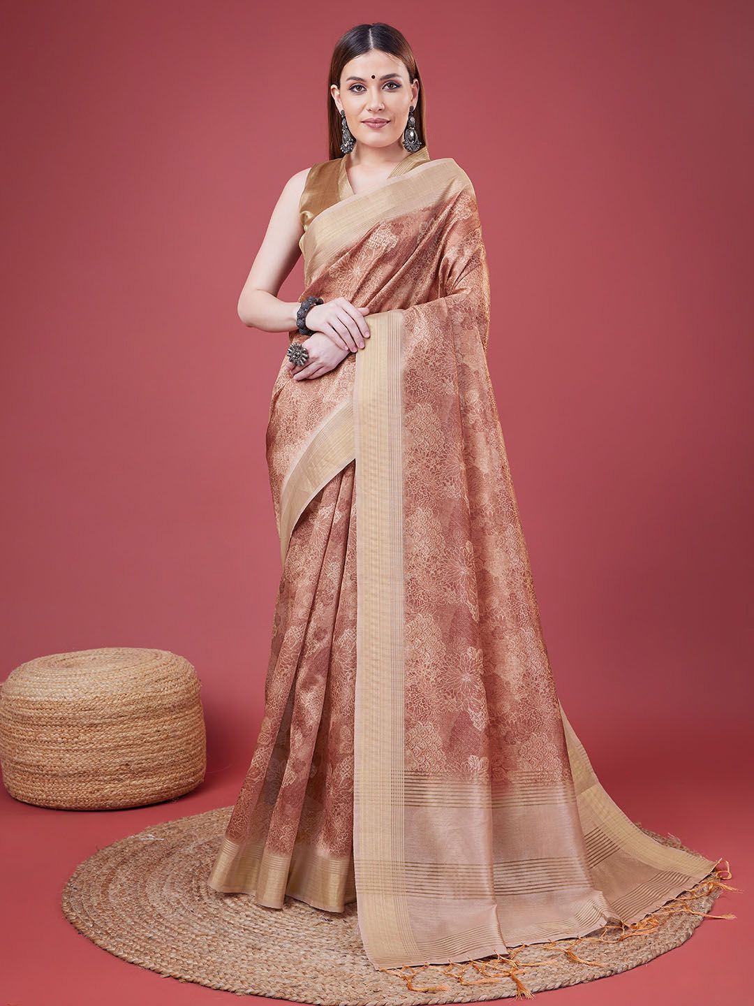 

Ishin Floral Zari Saree, Rust