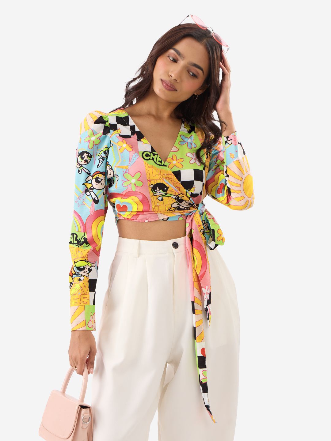

The Souled Store Floral Printed V-Neck Wrap Crop Top, Green