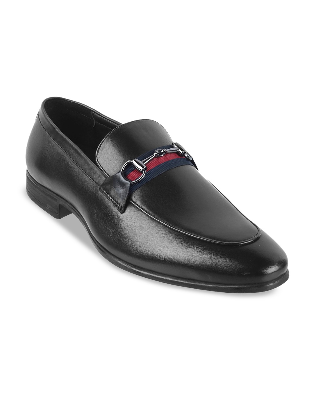 

DAVINCHI Men Textured Round Toe Leather Formal Loafers, Black