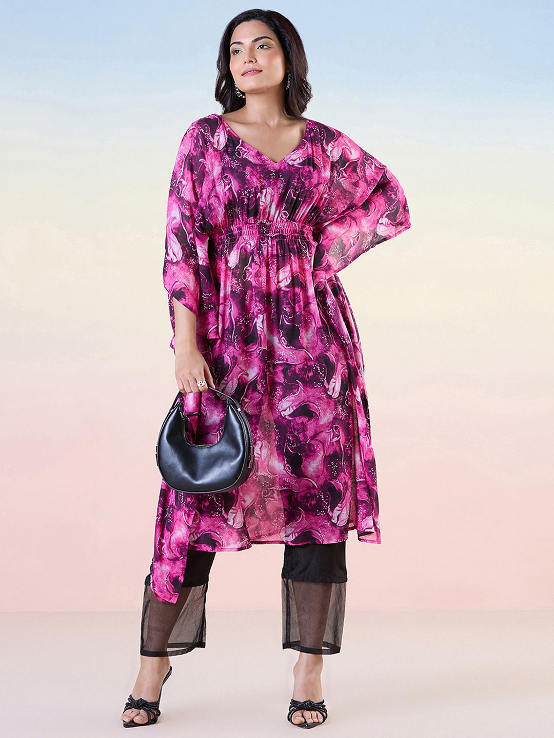 

navyasa by liva Tie and Dye Liva Longline Top, Pink