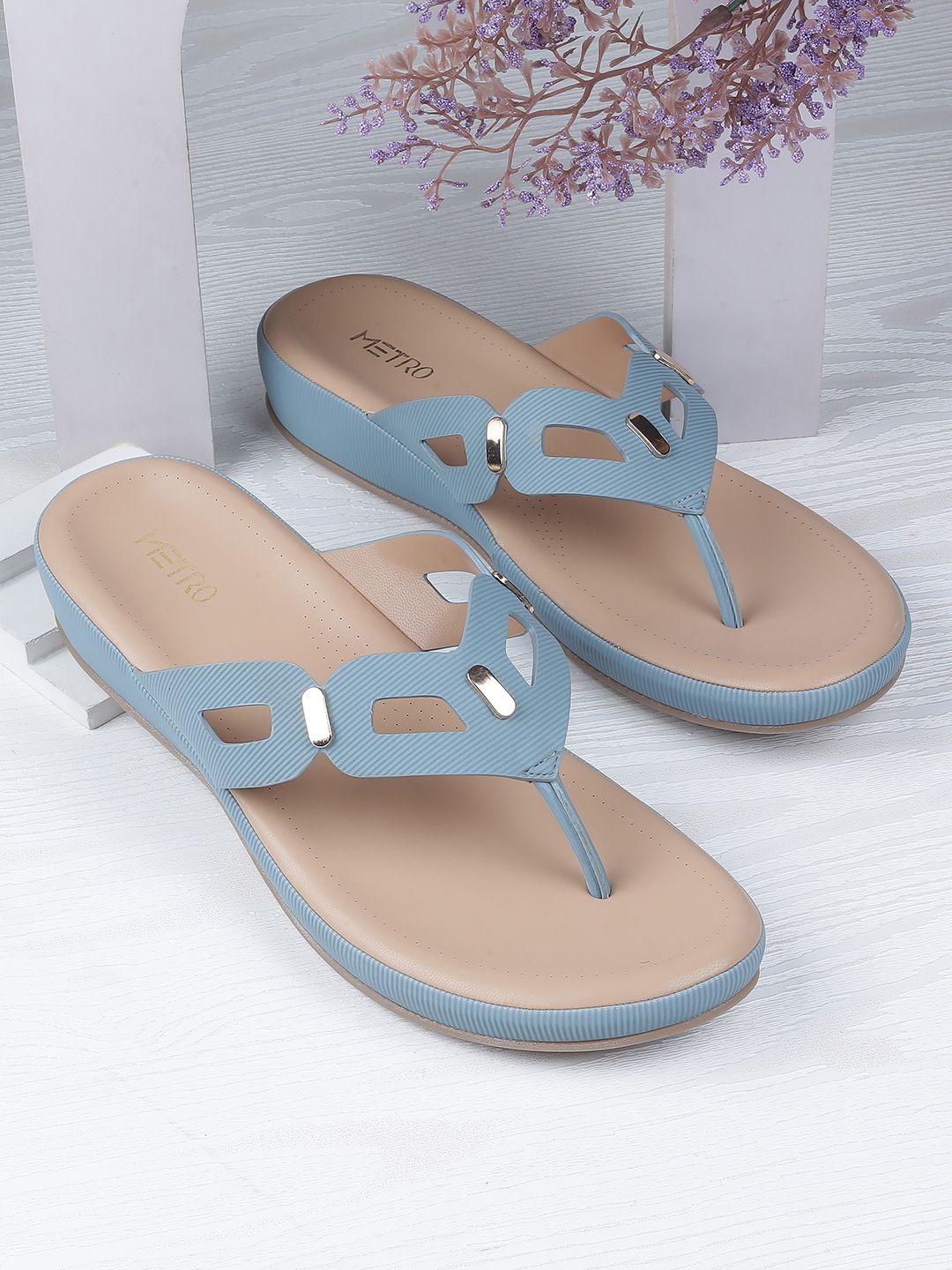 

Metro Open Toe T-Strap Flats, Blue