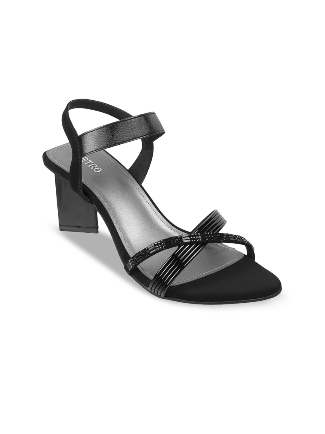 

Metro Embellished Open Toe Block Heels, Black