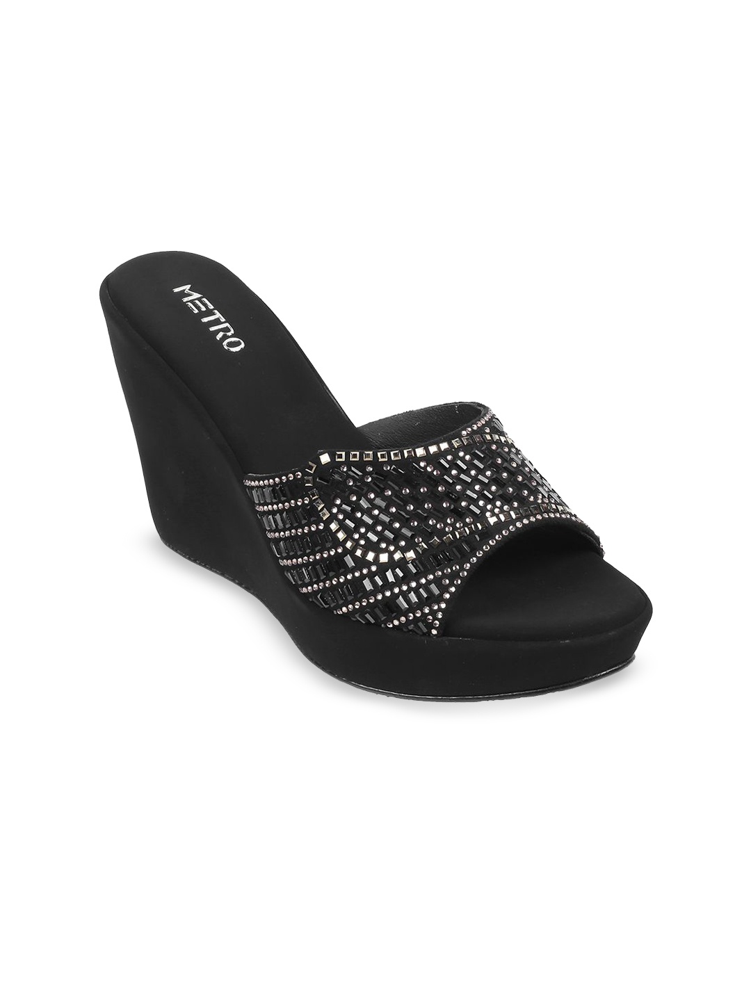 

Metro Embellished Open Toe Wedge Heels, Black