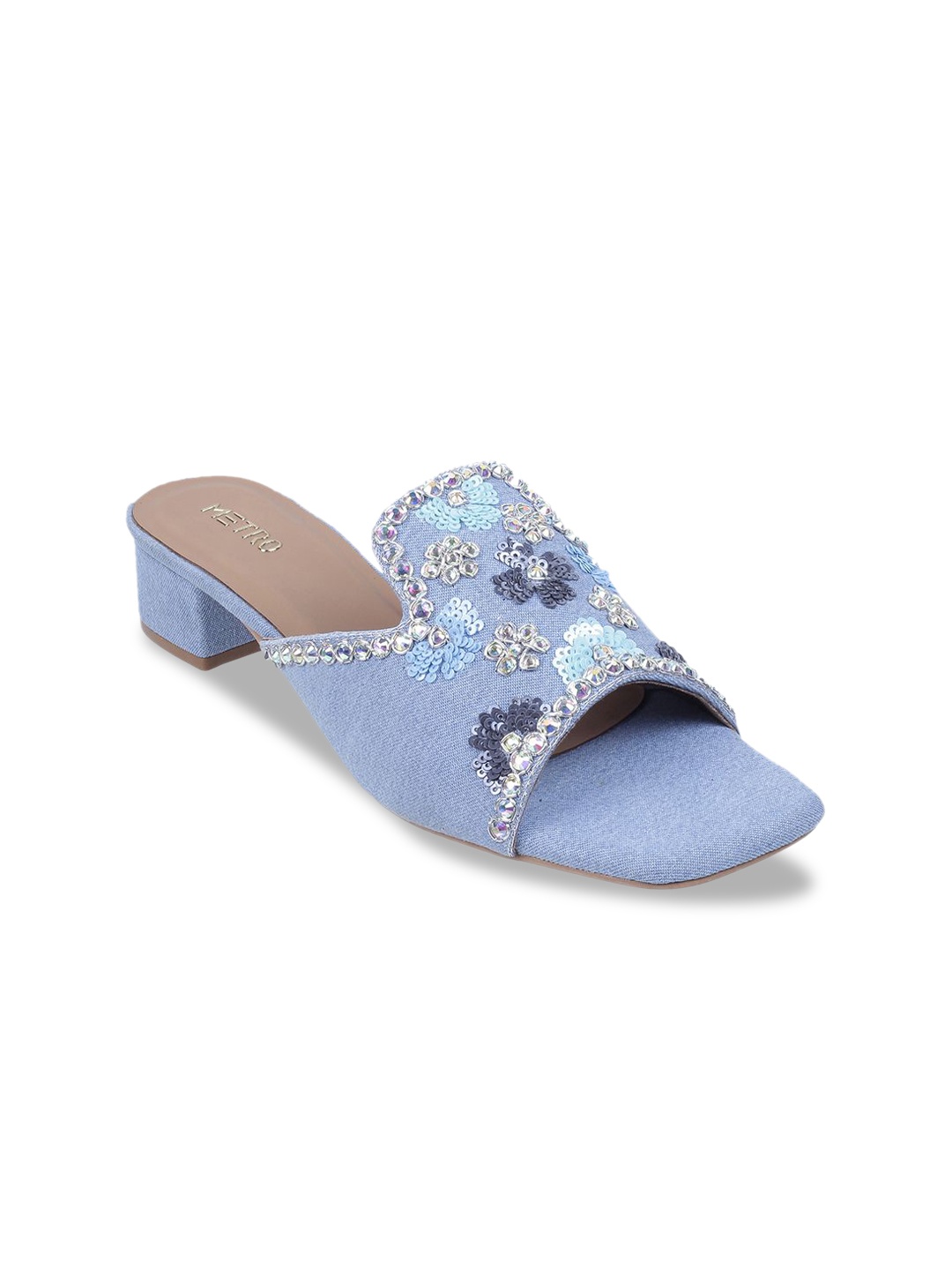 

Metro Embellished Open Toe Block Heels, Blue