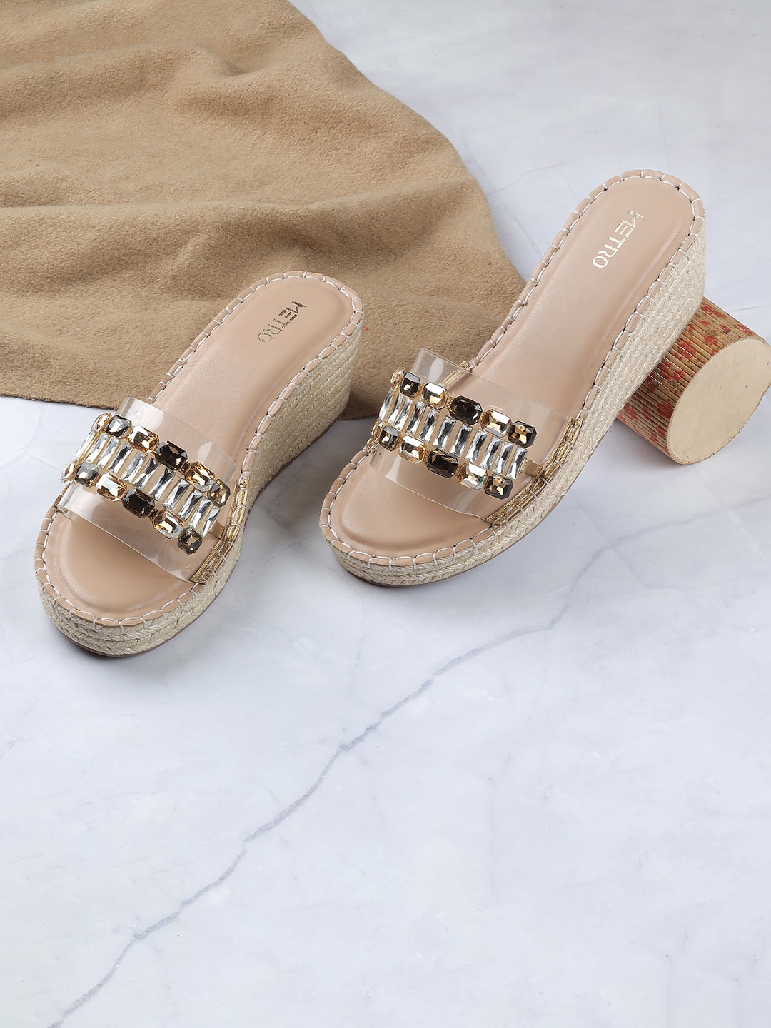 

Metro Embellished Open Toe Wedge Heels, Gold