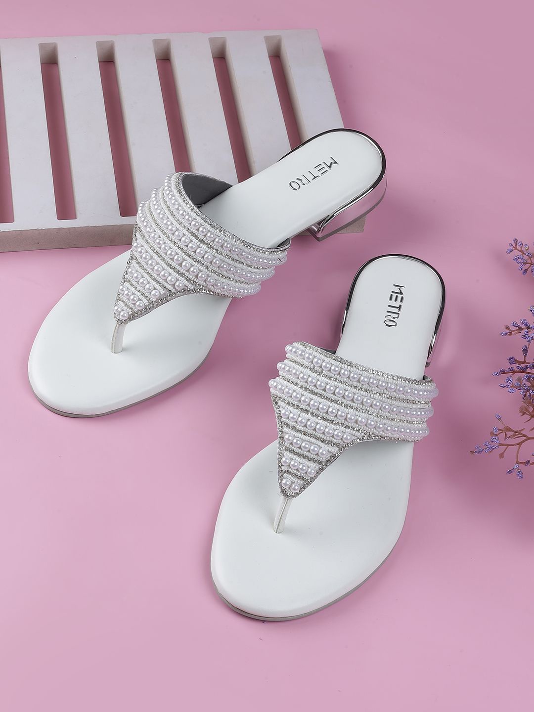 

Metro Embellished Open Toe Block Heels, White