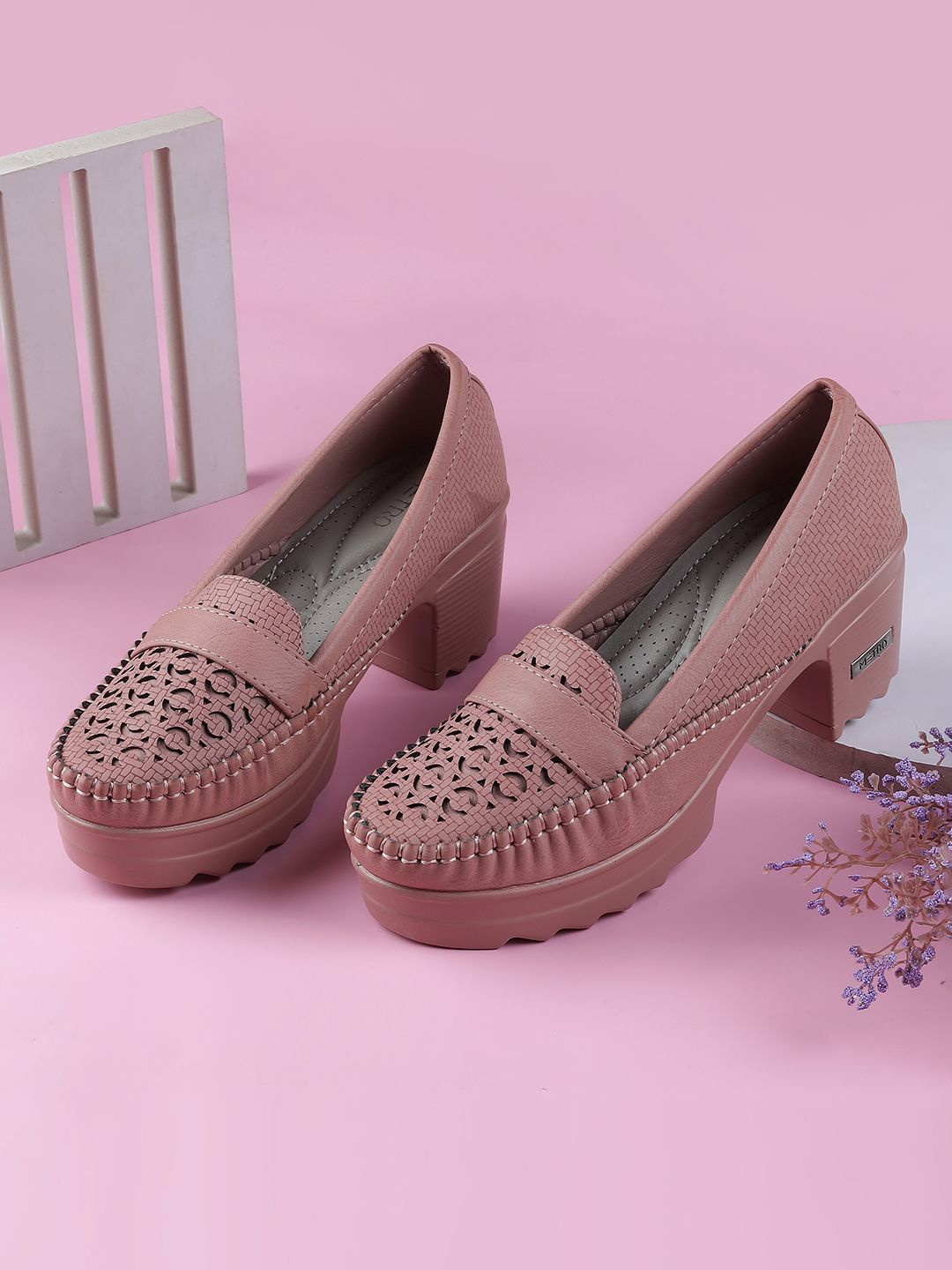 

Metro Round Toe Block Heeled Pumps, Maroon