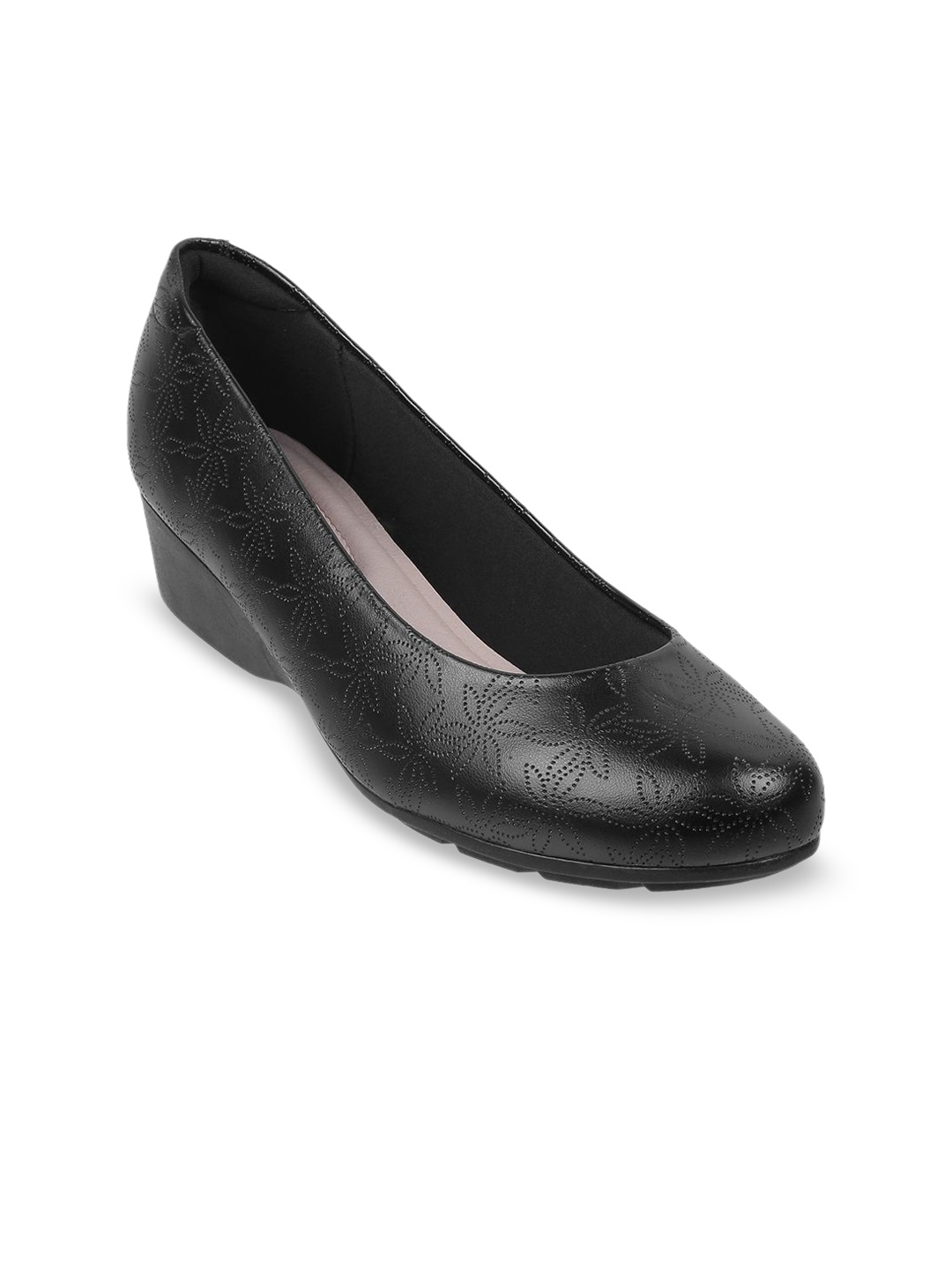 

DAVINCHI Textured Round Toe Block Heeled Pumps, Black