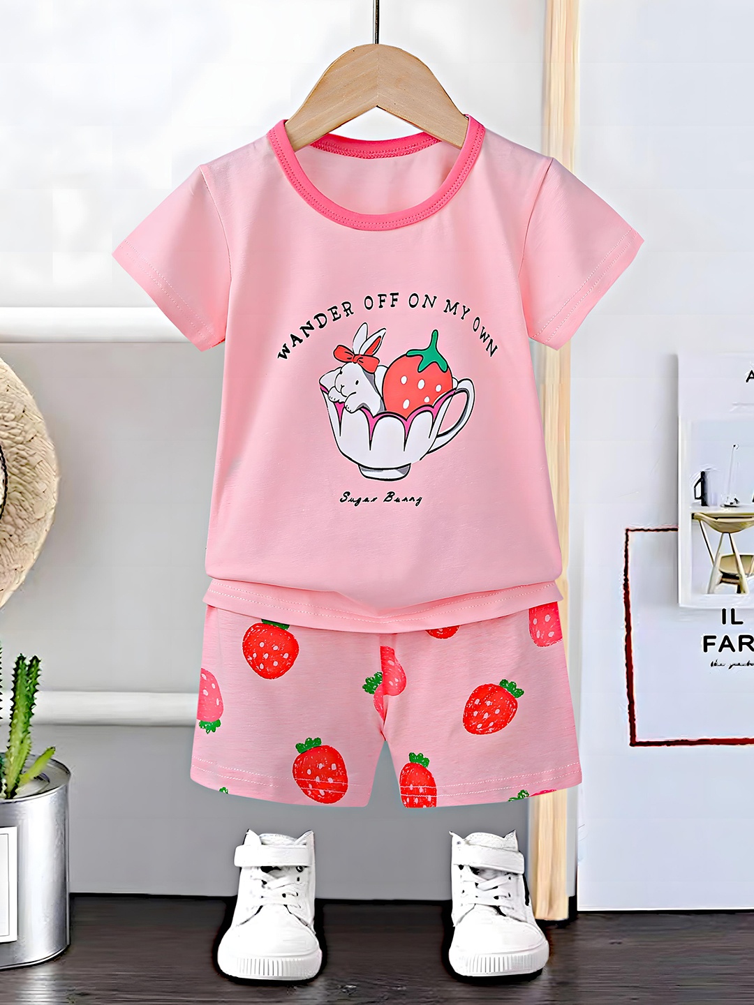 

BAESD Kids Printed Pure Cotton Night suit, Pink