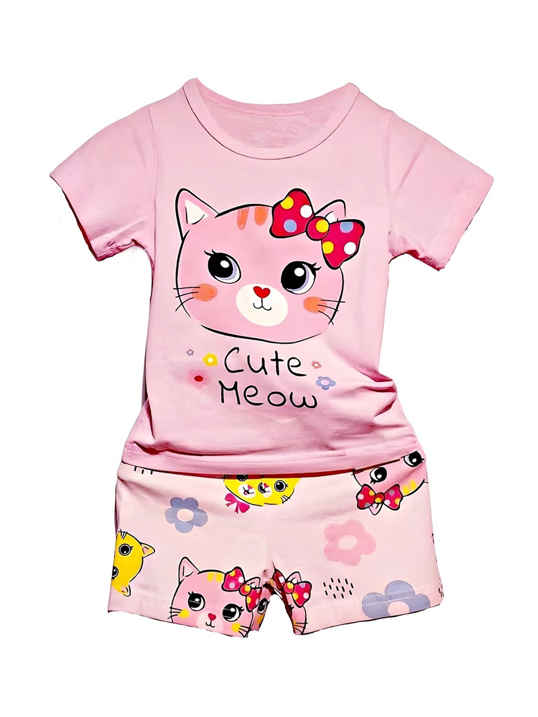 

BAESD Kids Cartoon Characters Printed Pure Cotton Night suit, Pink