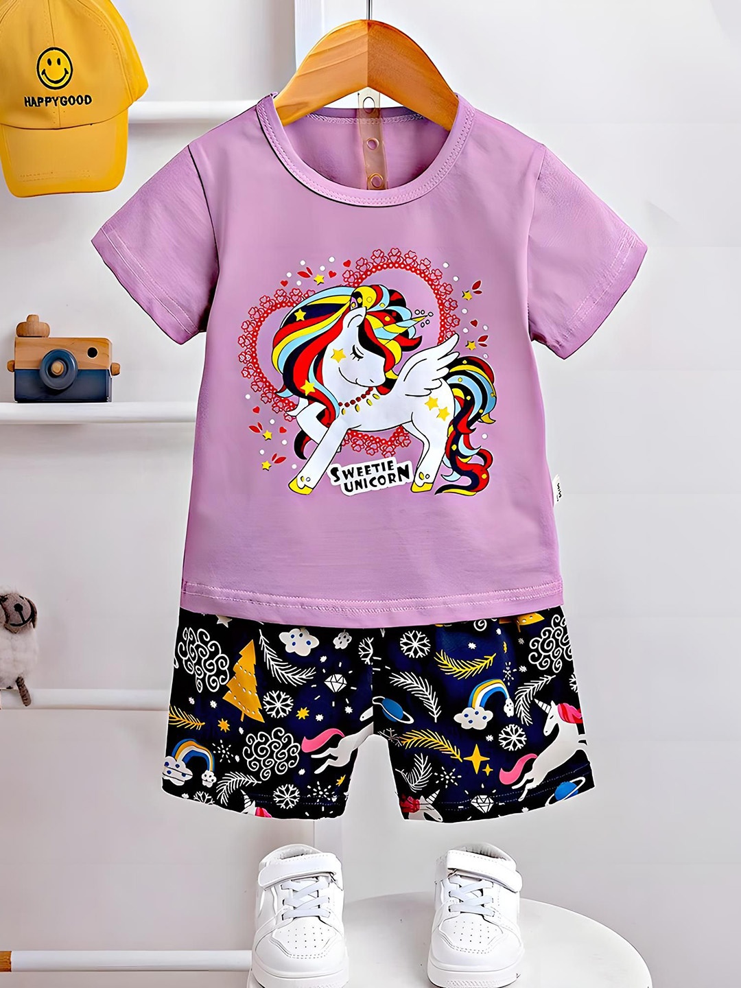 

BAESD Kids Printed Pure Cotton Night suit, Purple
