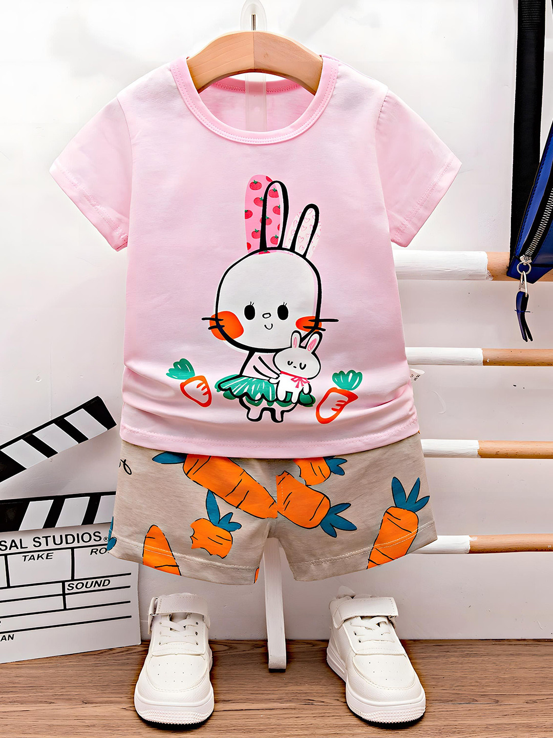 

BAESD Kids Printed Pure Cotton Night suit, Pink