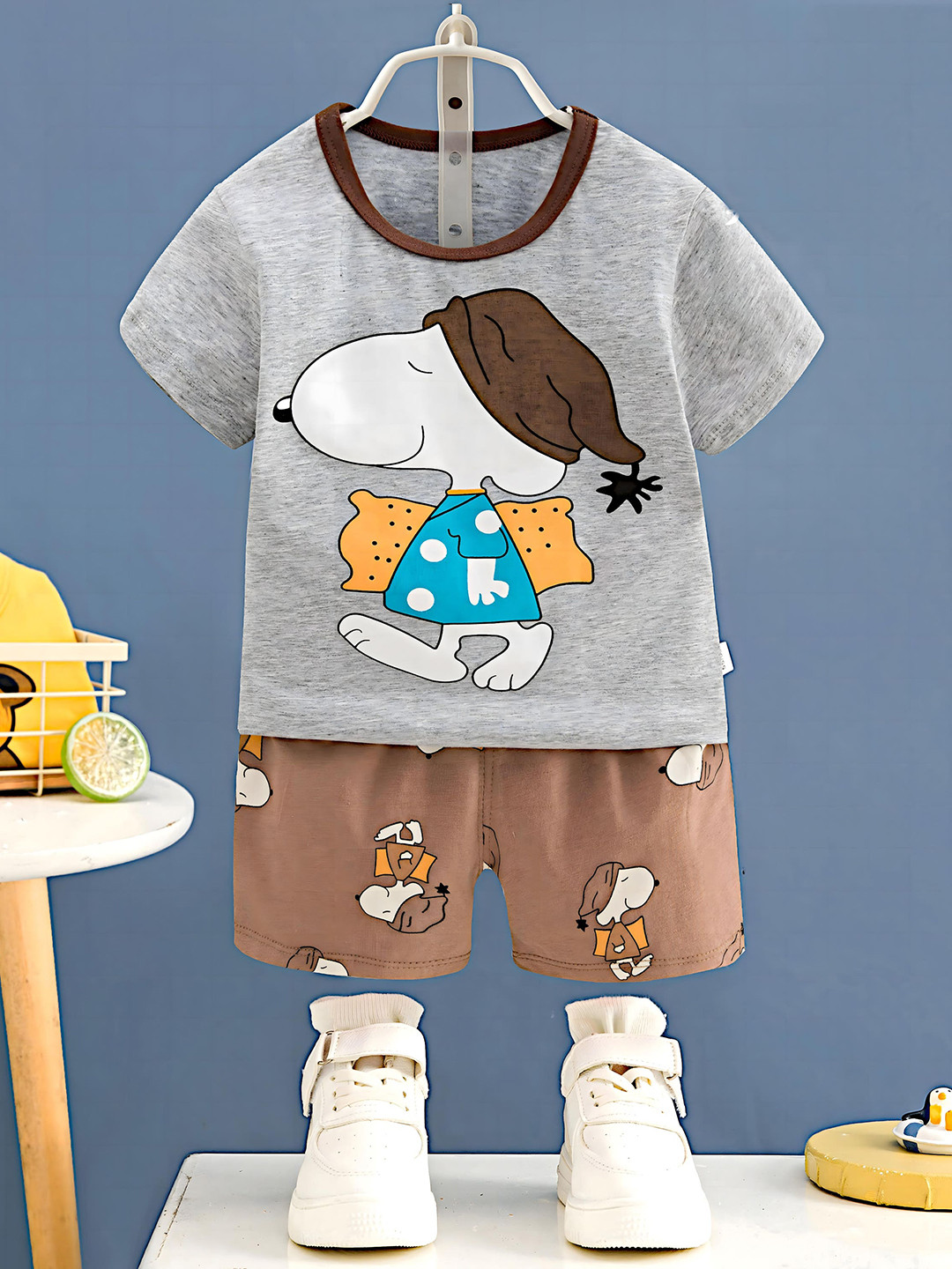 

BAESD Kids Peanuts Printed Pure Cotton Night suit, Grey