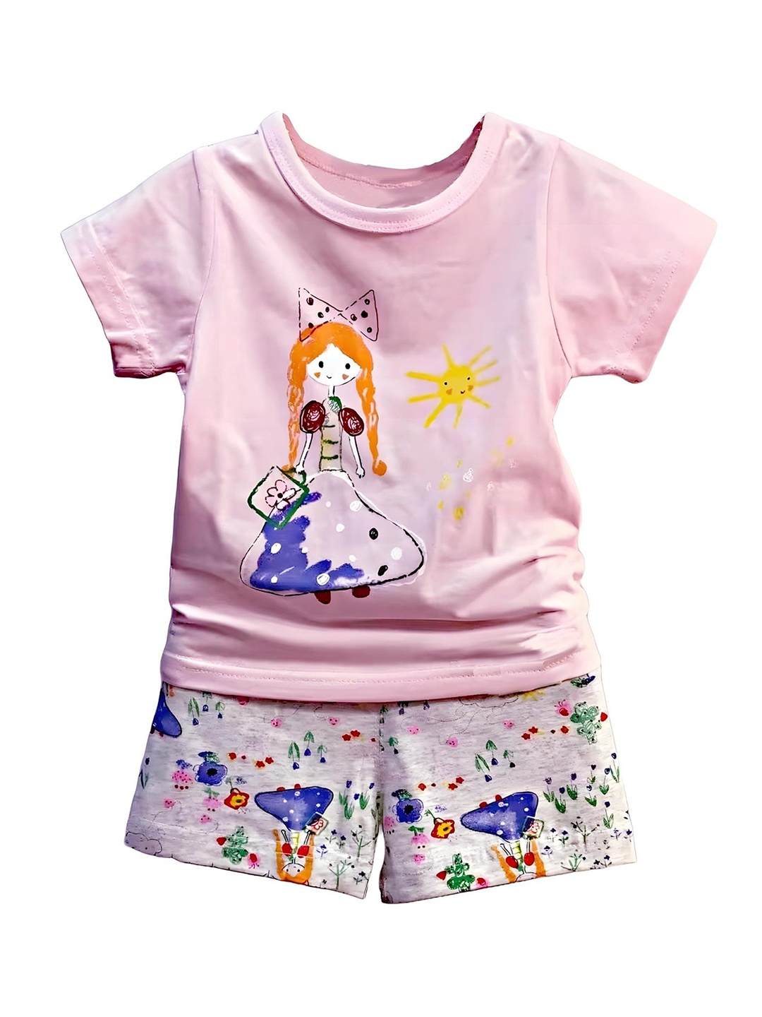 

BAESD Kids Printed Pure Cotton Night suit, Pink