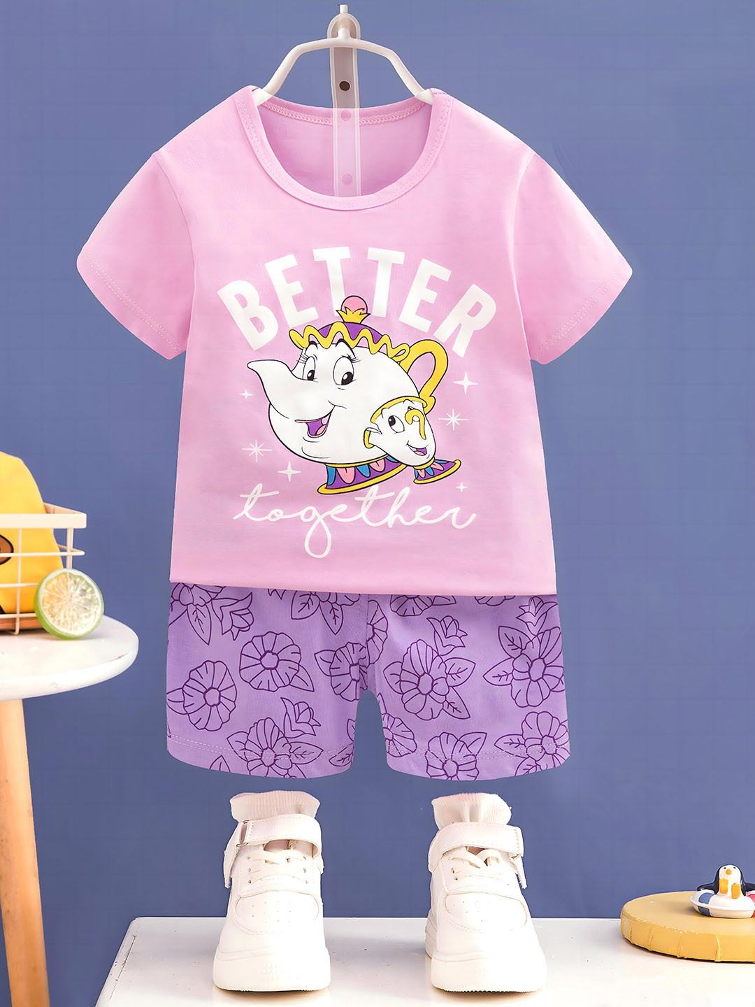 

BAESD Kids Printed Pure Cotton Night suit, Purple