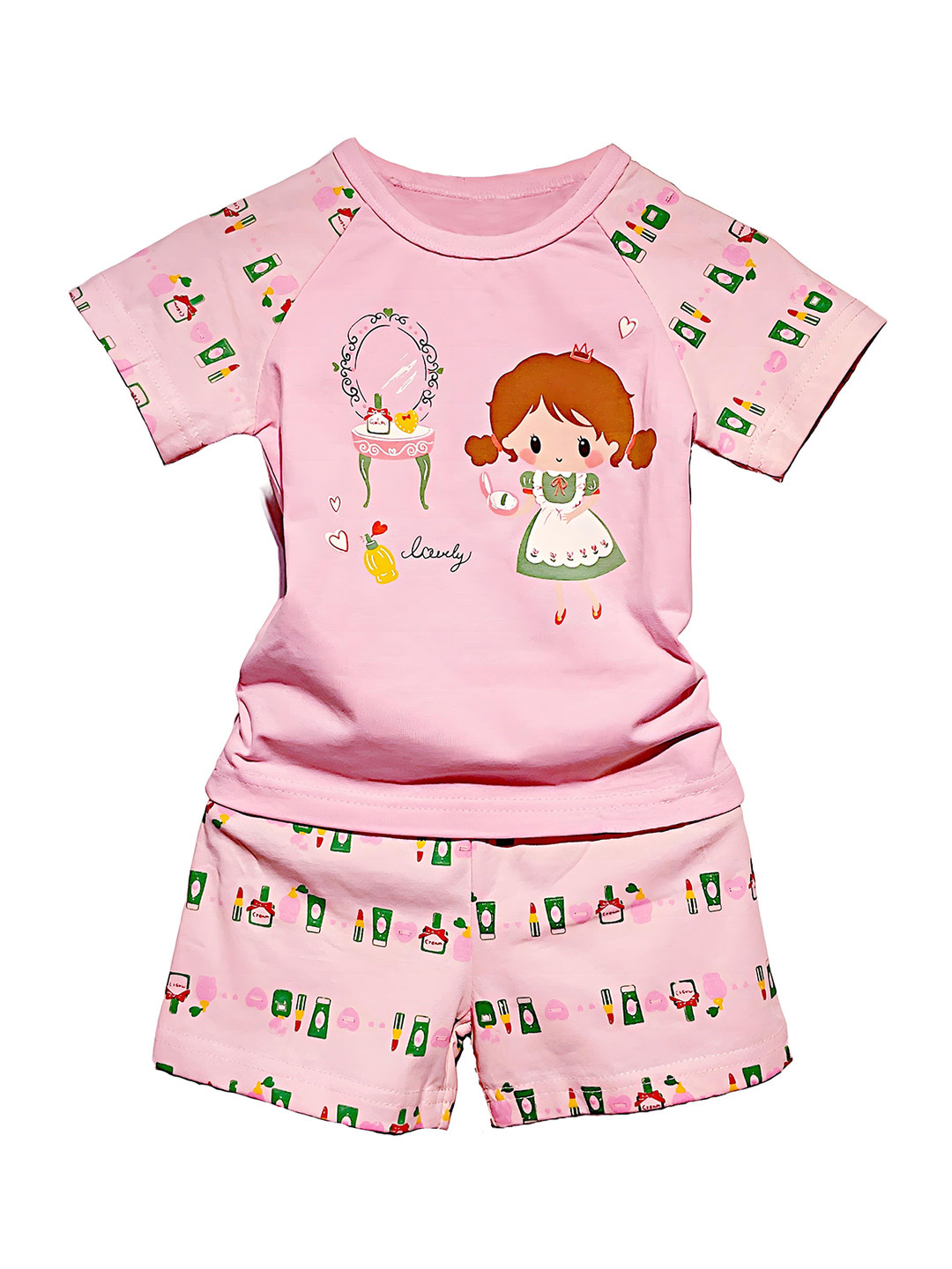 

BAESD Kids Printed Pure Cotton Night suit, Pink