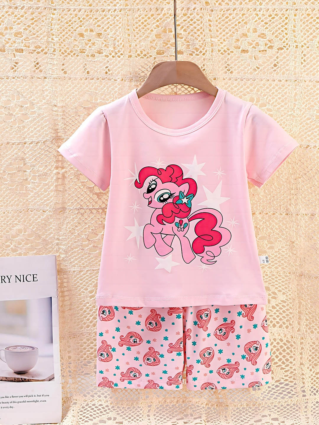 

BAESD Kids Printed Pure Cotton Night suit, Pink