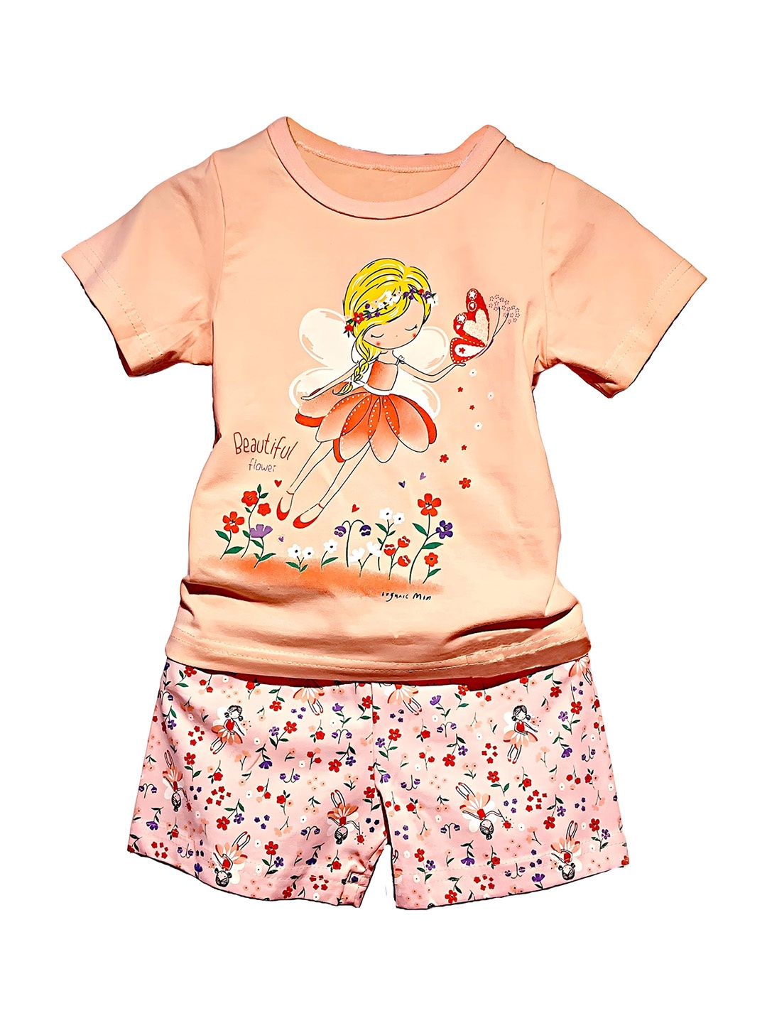 

BAESD Kids Graphic Printed Pure Cotton T-shirt with Shorts, Orange