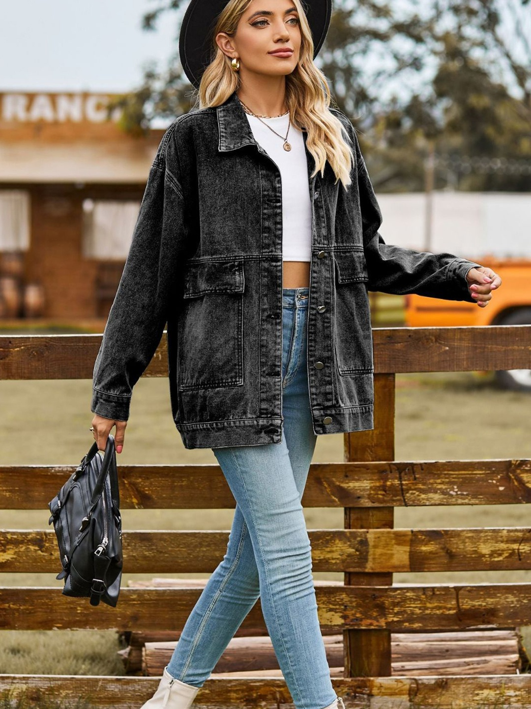 

4WRD by Dressberry Spread Collar Denim Jacket, Grey