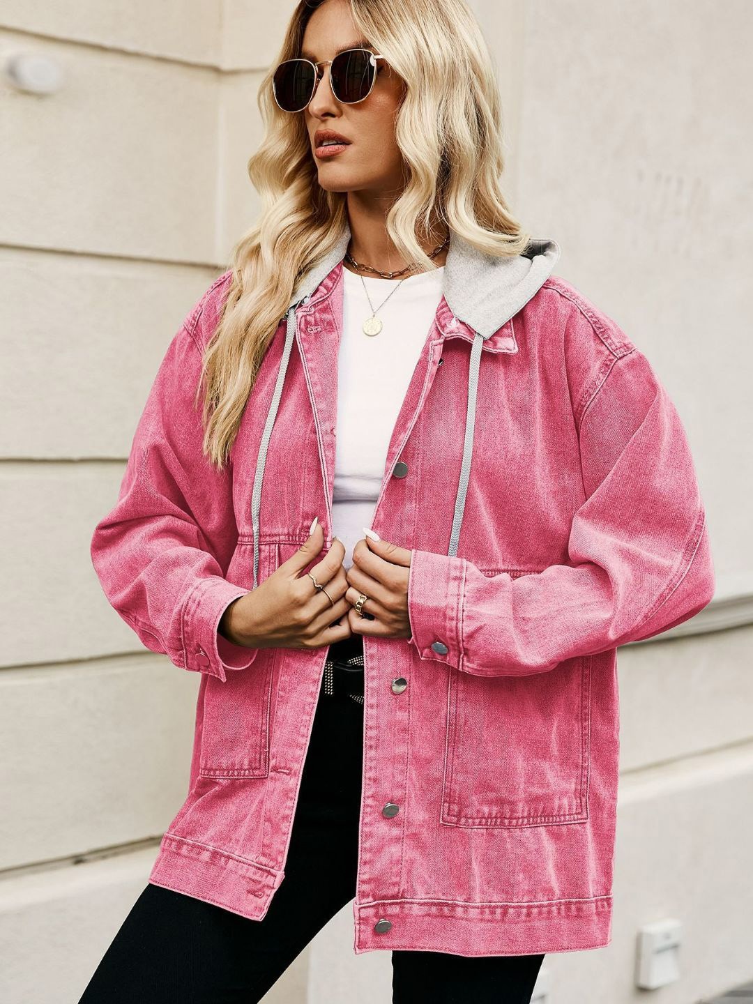 

4WRD by Dressberry Hooded Versatile Denim Jacket, Pink
