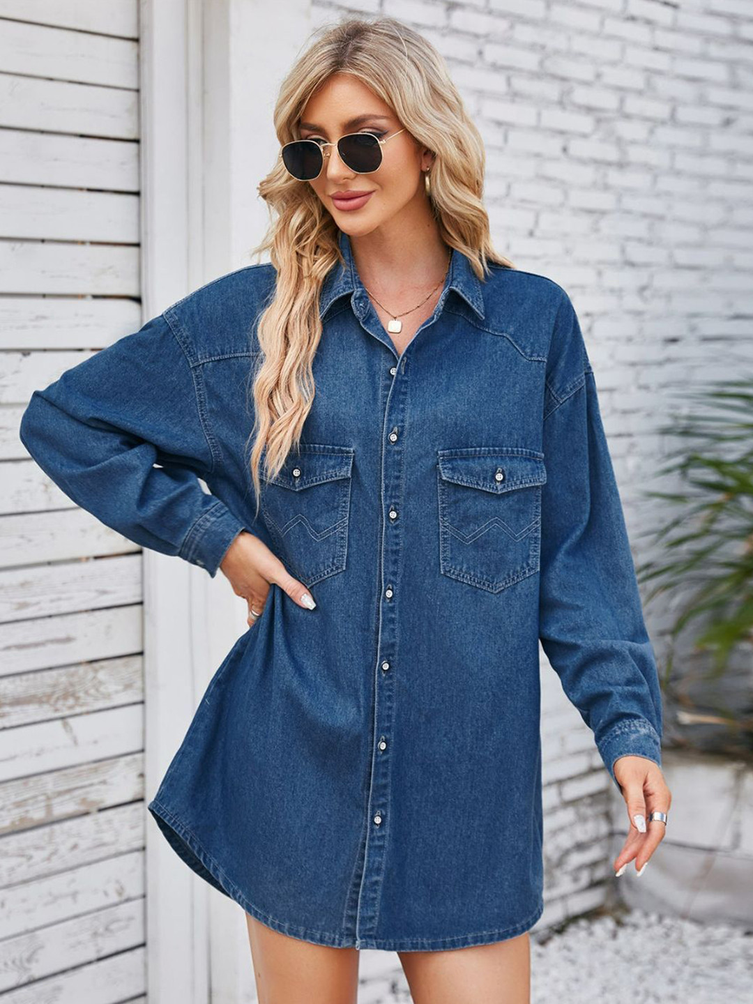 

4WRD by Dressberry Blue Denim Shirt Style Dress, Navy blue