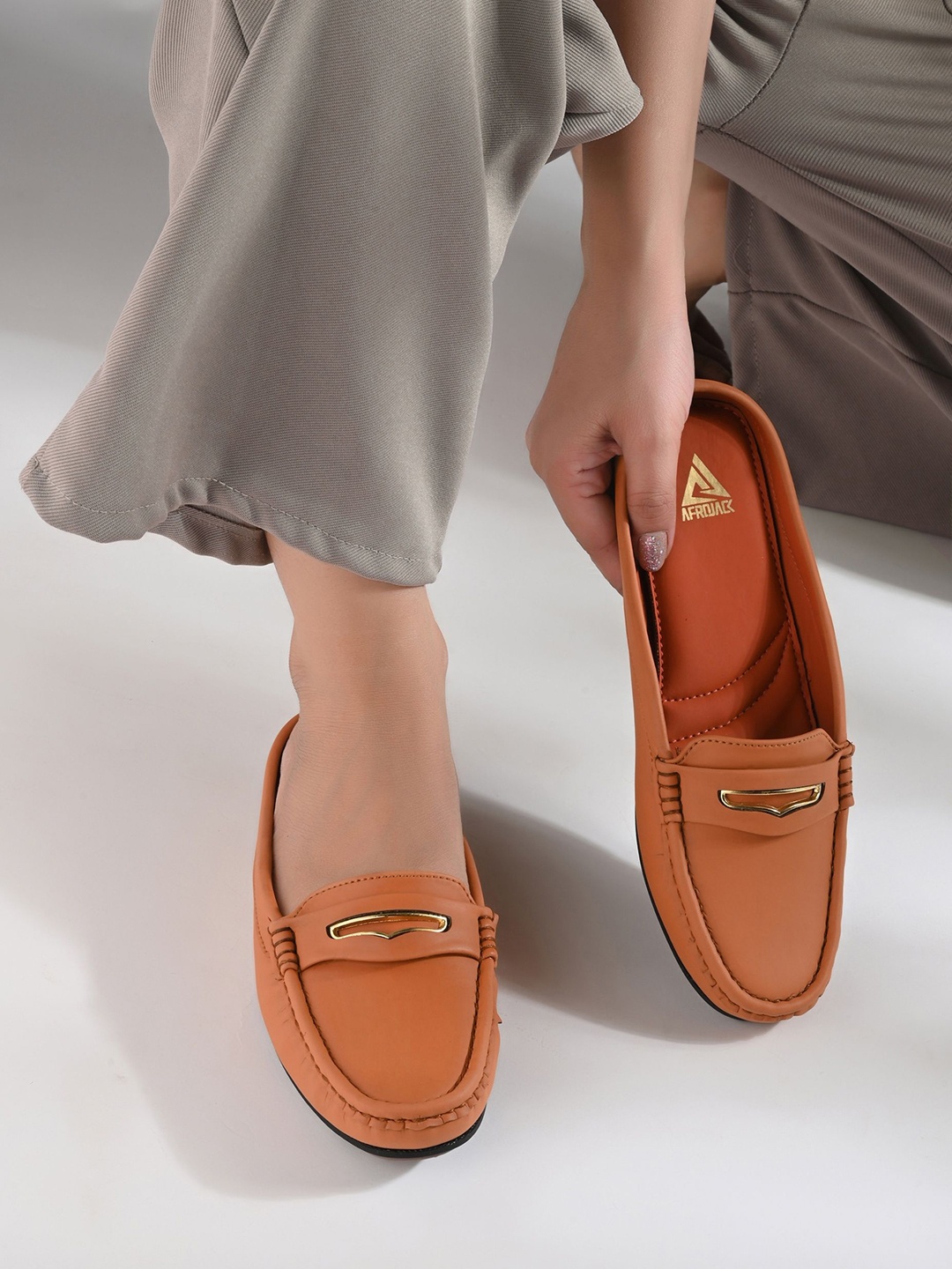 

AfroJack Textured Round Toe Mules, Orange