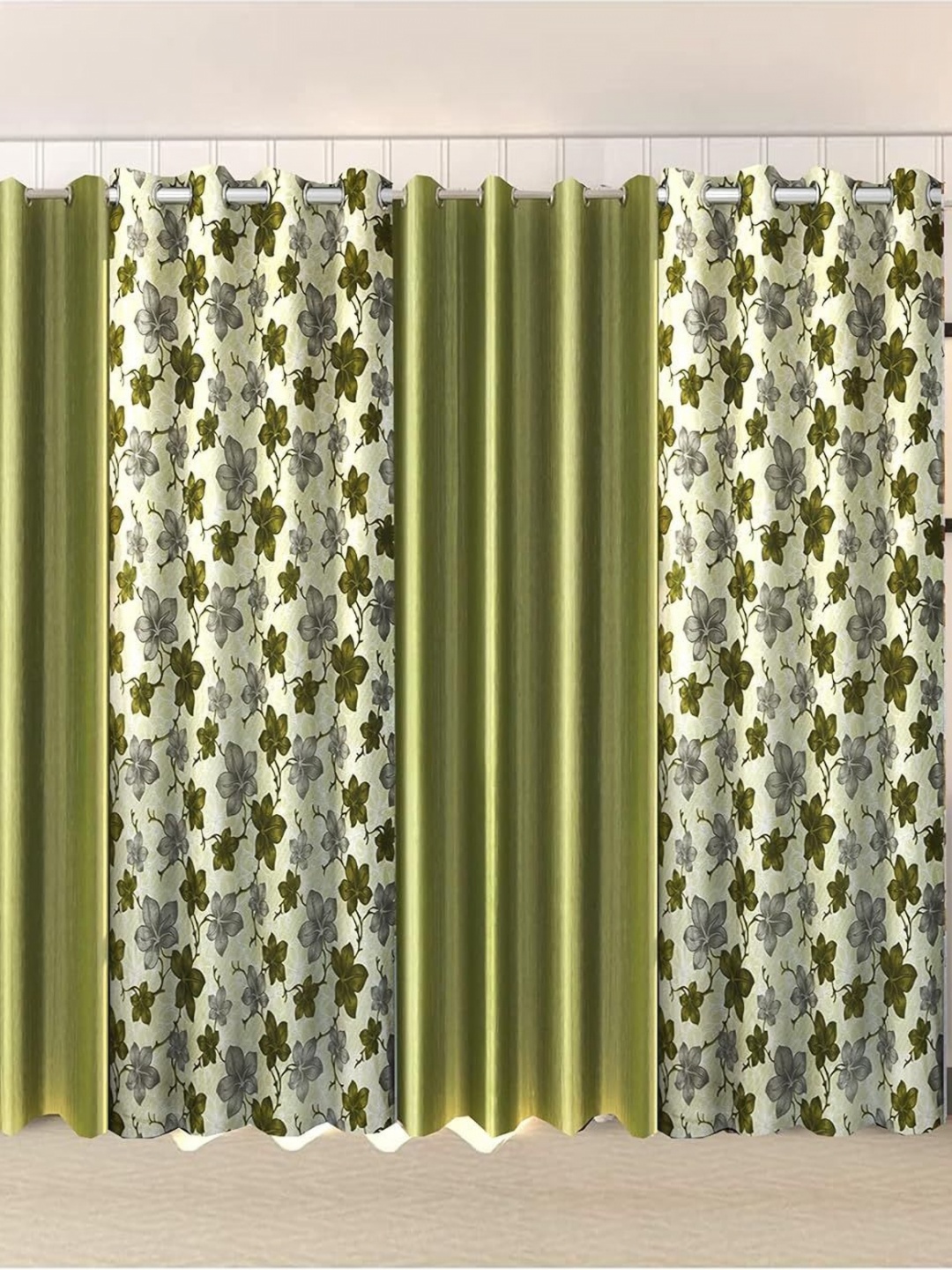 

AaHo Decor Green & Beige 4 Pieces Floral Window Curtains
