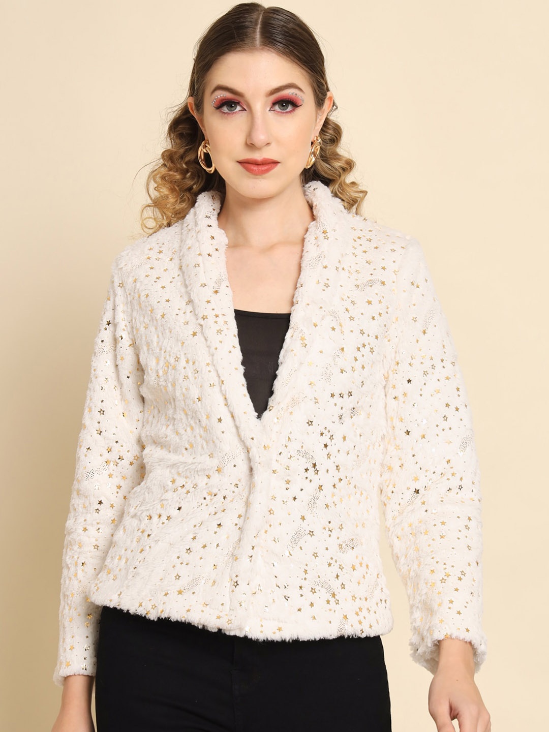 

TANDUL Embellished Single-Breasted Casual Blazer, White