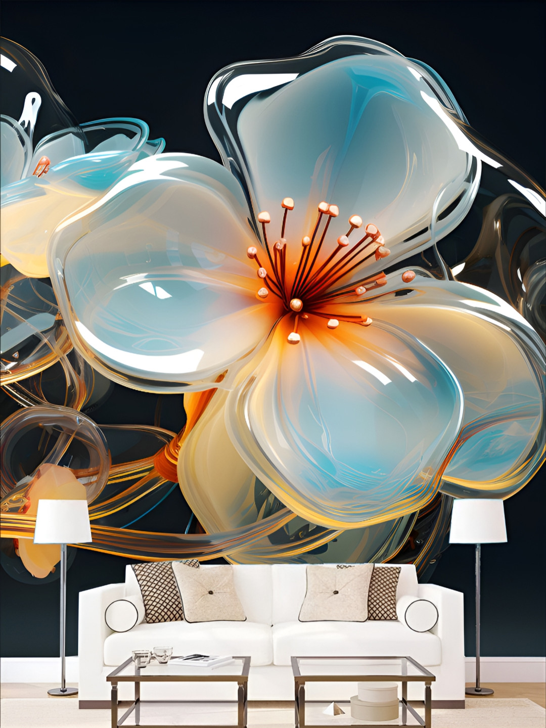 

KSHIRSA White & Brown Self Adhesive 3D Printed Wall Sticker