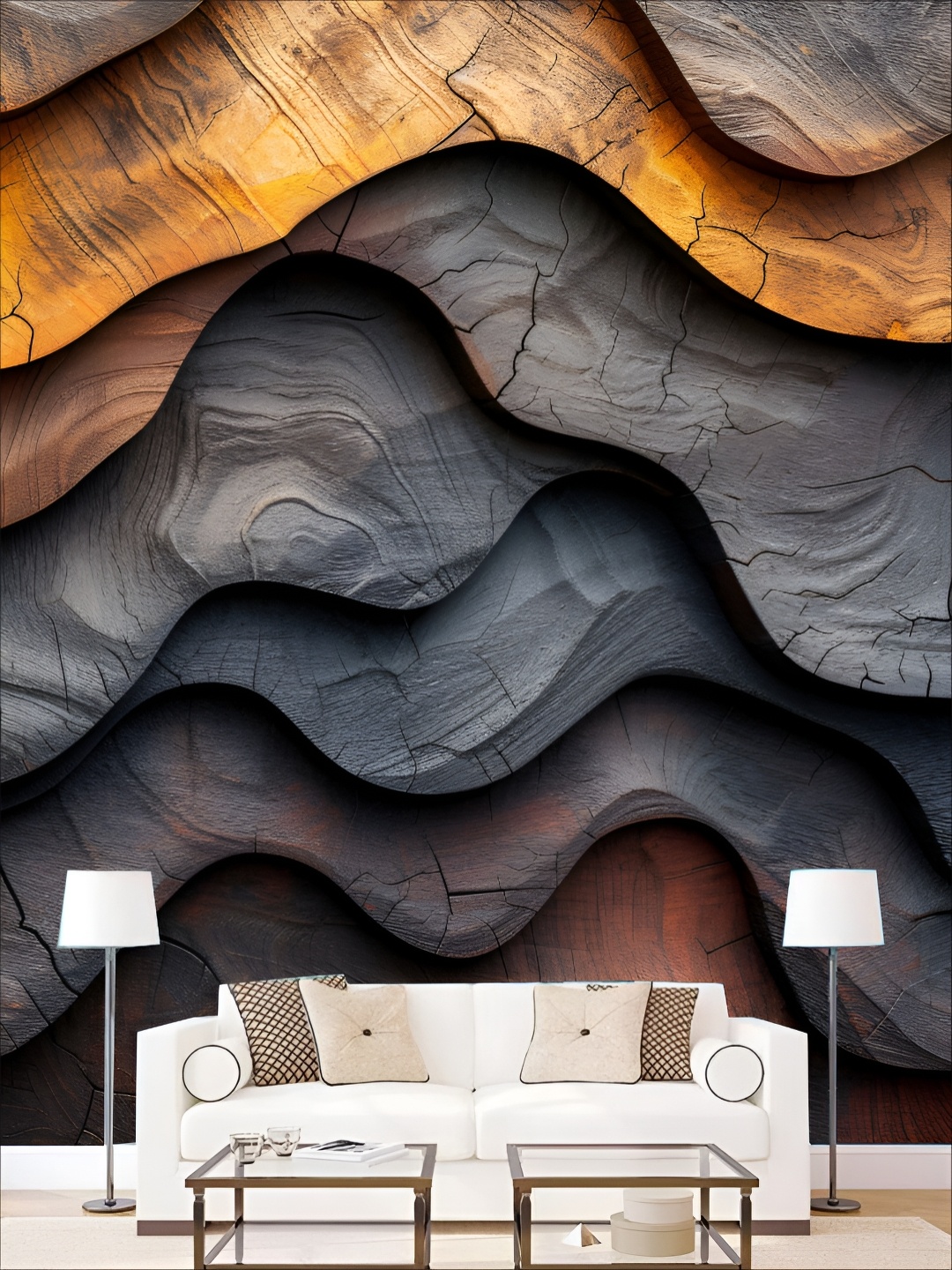 

KSHIRSA Grey & Brown Self Adhesive 3D Printed Wall Sticker