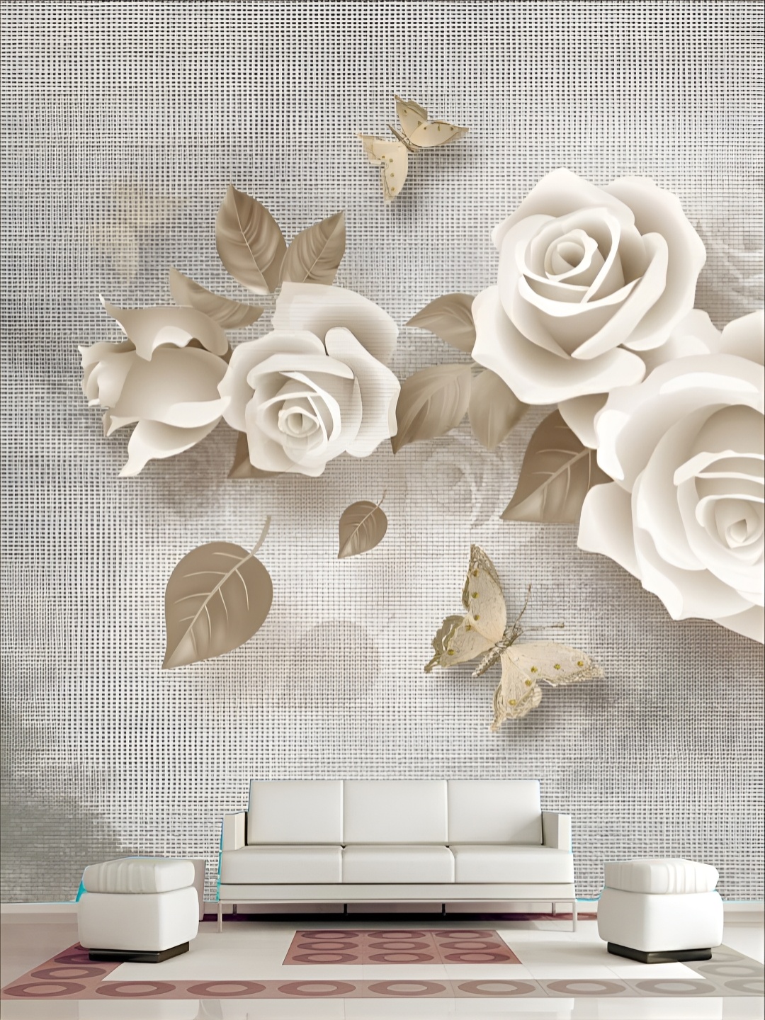 

KSHIRSA White & Beige 3D Printed Self Adhesive Wall Sticker
