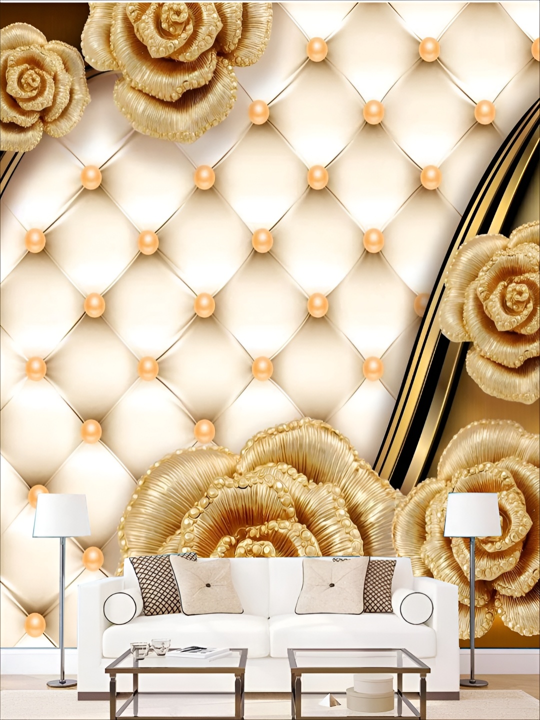 

KSHIRSA White & Brown Self Adhesive 3D Printed Wall Sticker