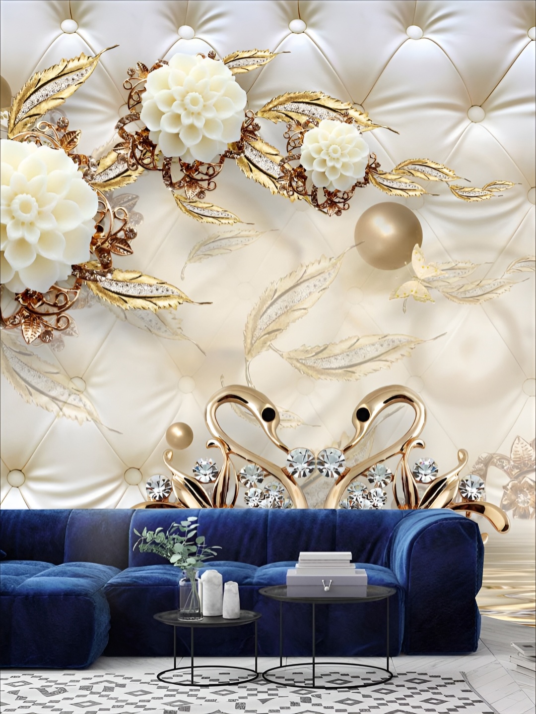 

KSHIRSA White & Brown Self Adhesive 3D Printed Wall Sticker