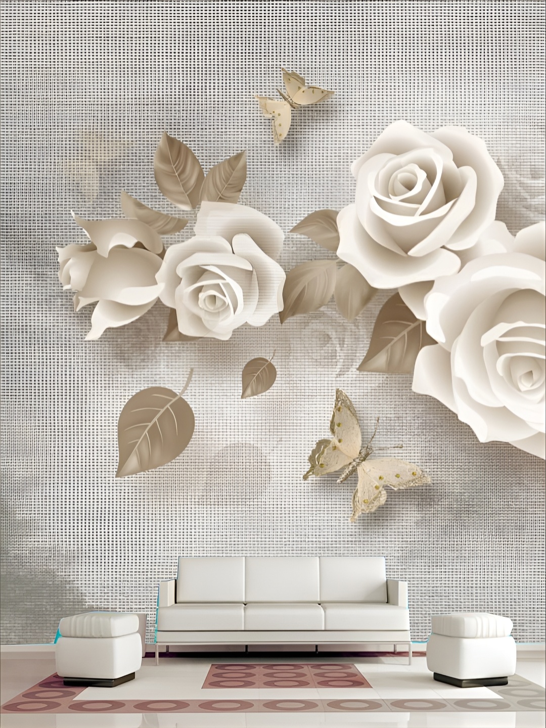 

KSHIRSA Off-White Floral Printed Self-Adhesive Wall Sticker