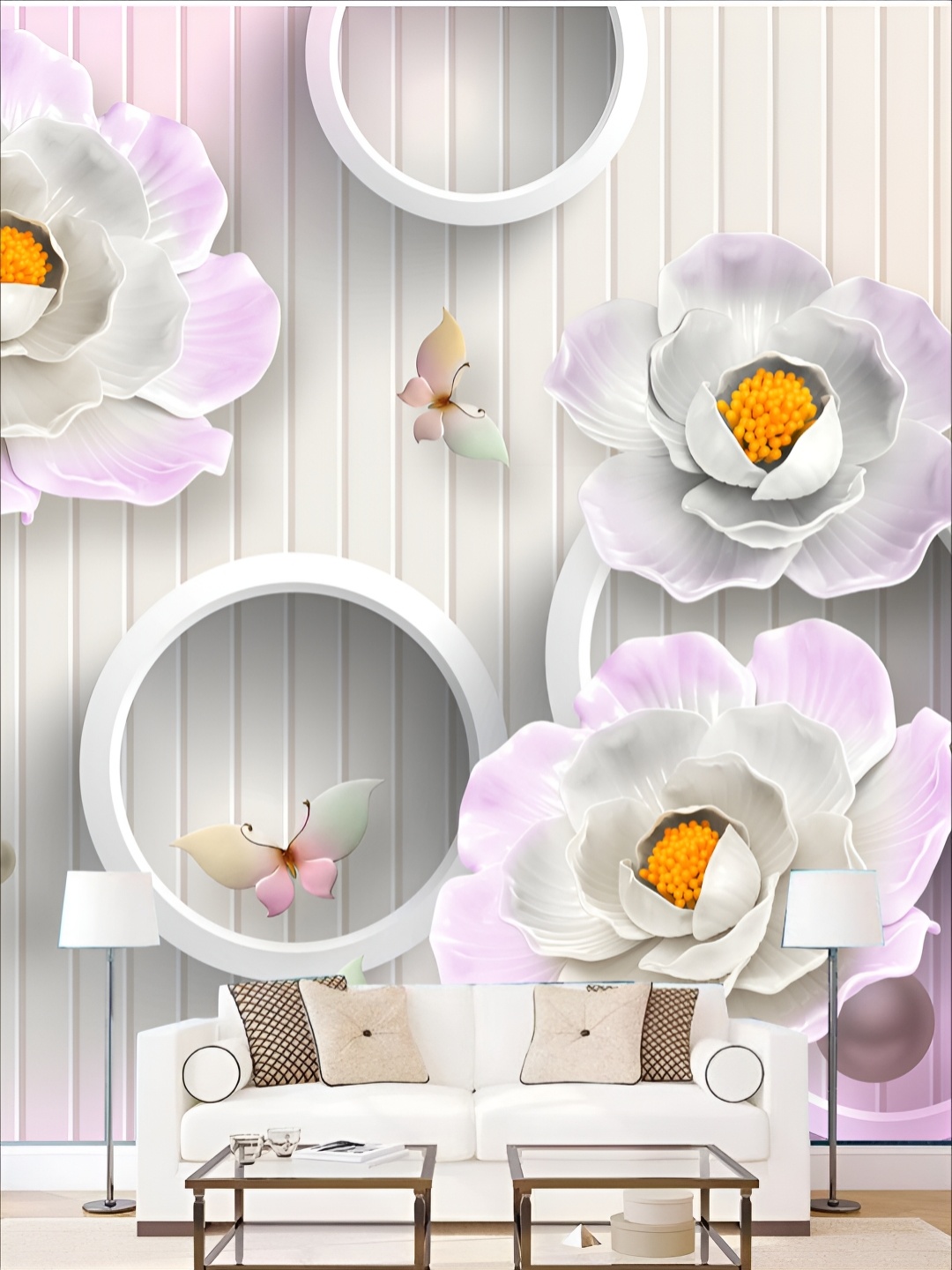 

KSHIRSA White & Purple Printed Self-Adhesive Wall Stickers