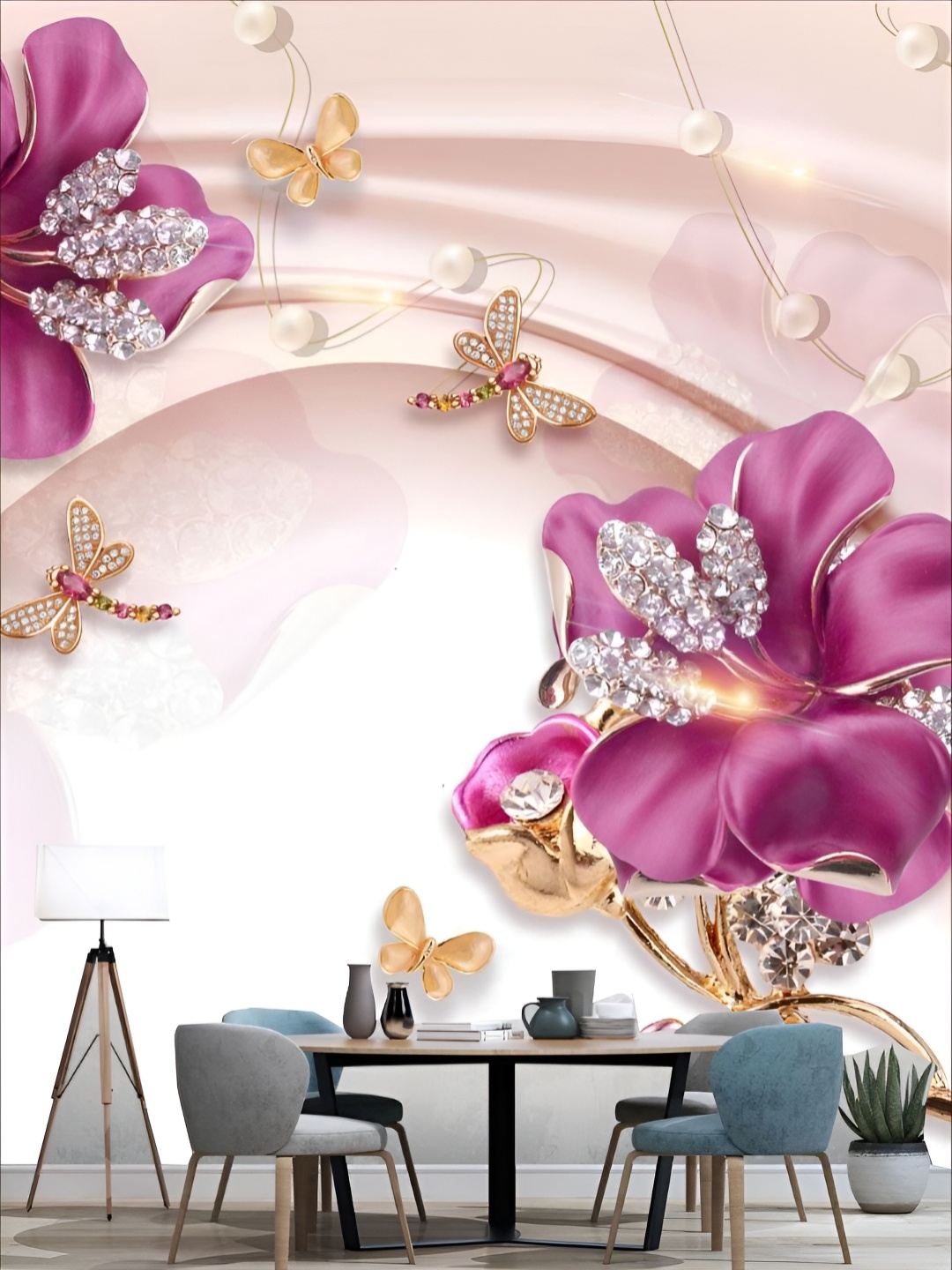 

KSHIRSA Pink & White 3D Printed Self Adhesive Wall Sticker