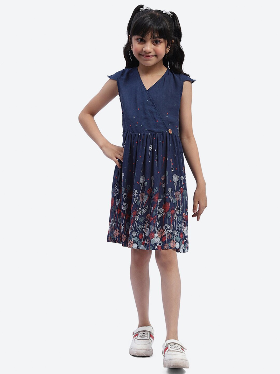 

ShilpShakti Girls Floral Printed Cotton Fit & Flare Dress, Blue