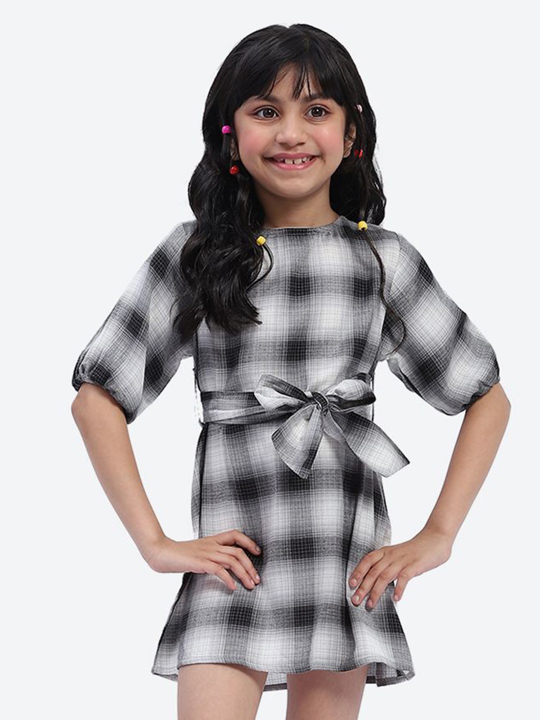 

ShilpShakti Girls Checked Cotton Fit & Flare Dress, Grey