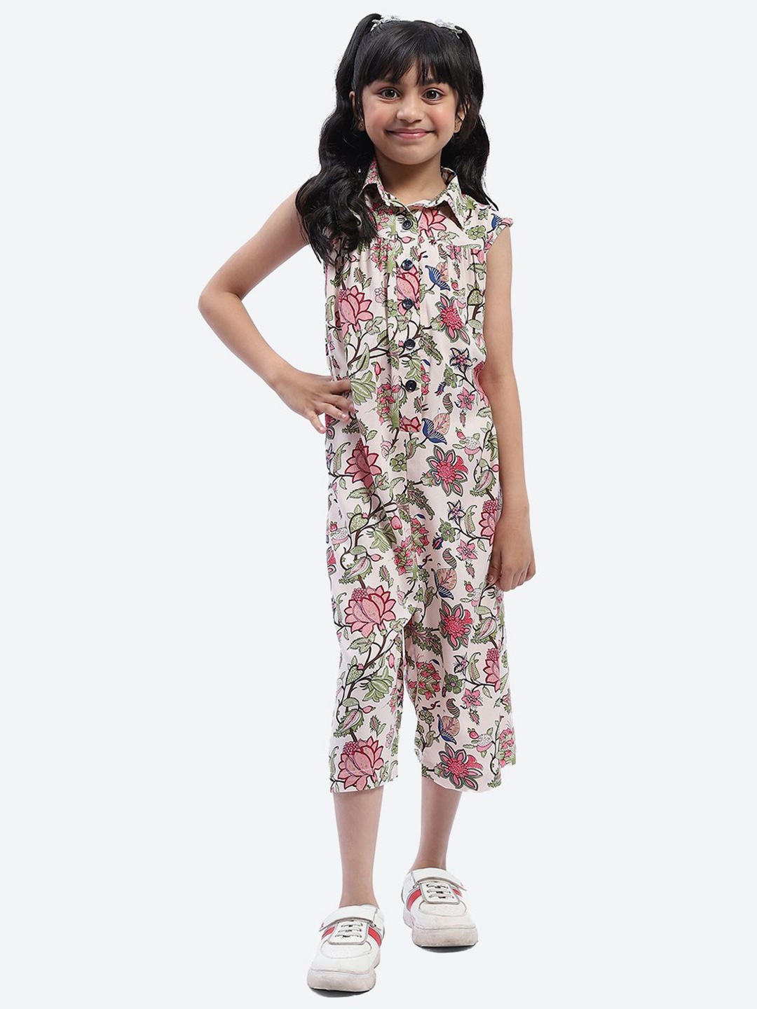 

ShilpShakti Girls Floral Print Jumpsuit, Beige