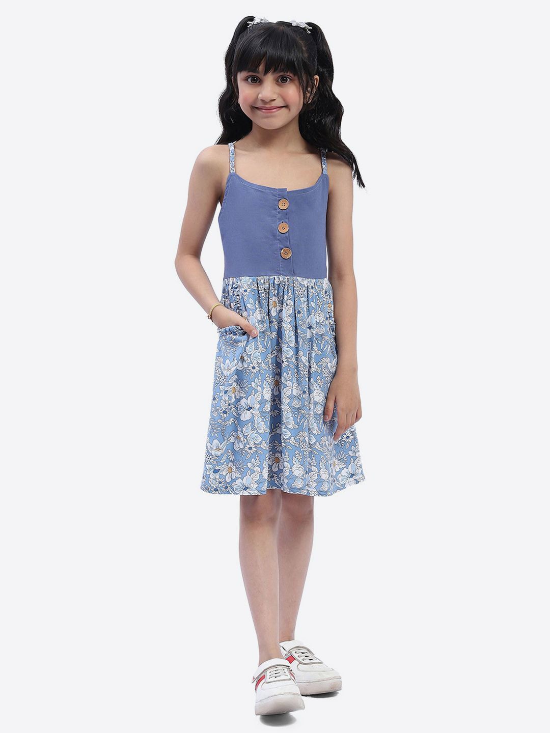 

ShilpShakti Girls Floral Printed Fit & Flare Dress, Blue